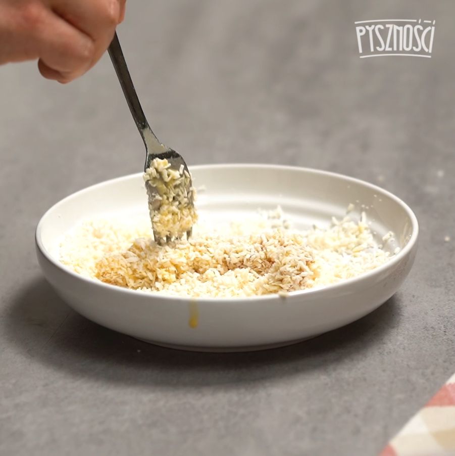 Coconut flakes serve as a coating.