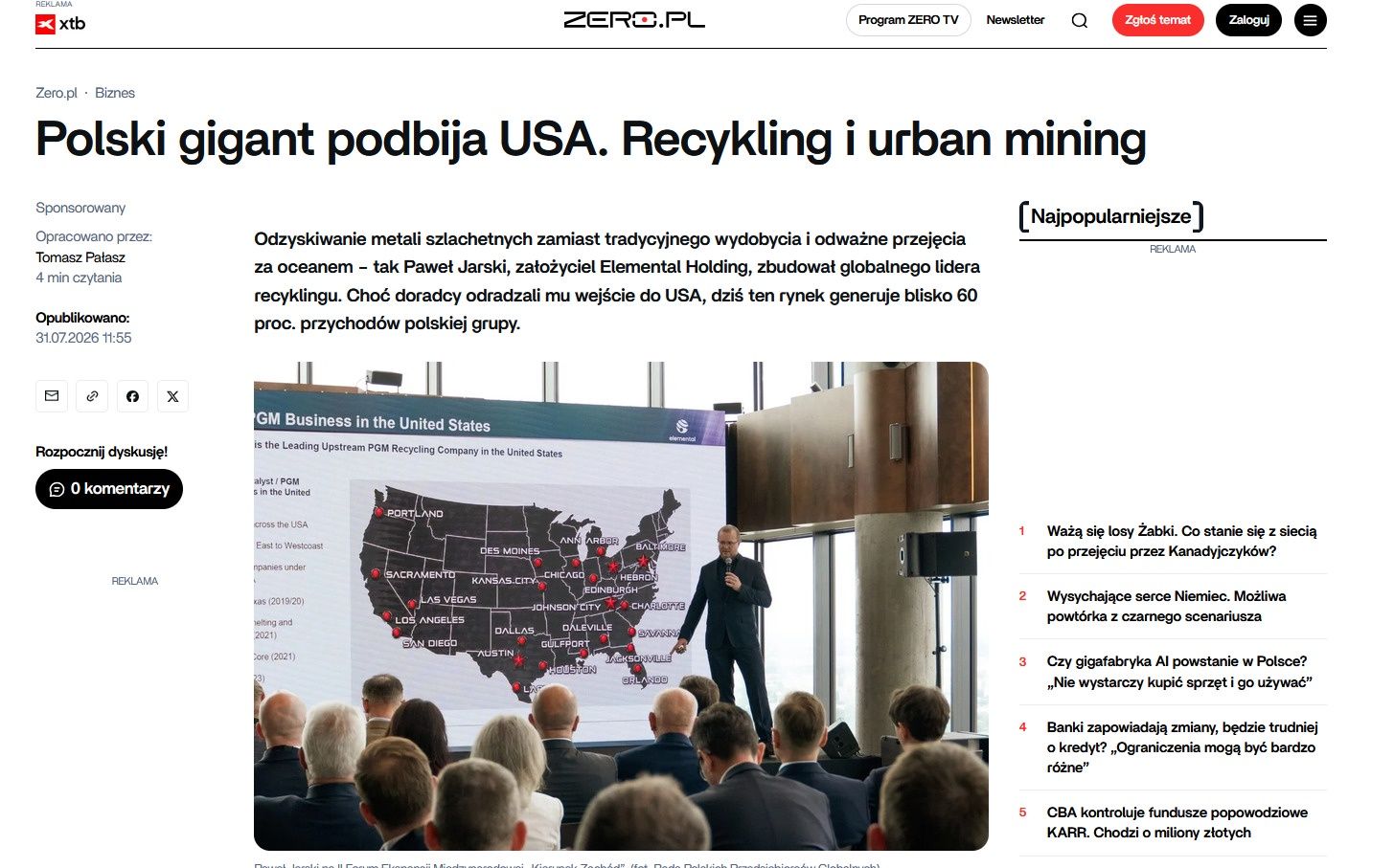 Zrzut ekranu ze strony Zero.pl. 