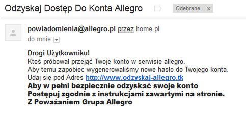 Fałszywy mail (Fot. Niebezpiecznik.pl)