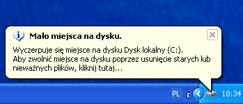 Rejestr: "Mało miejsca na dysku"