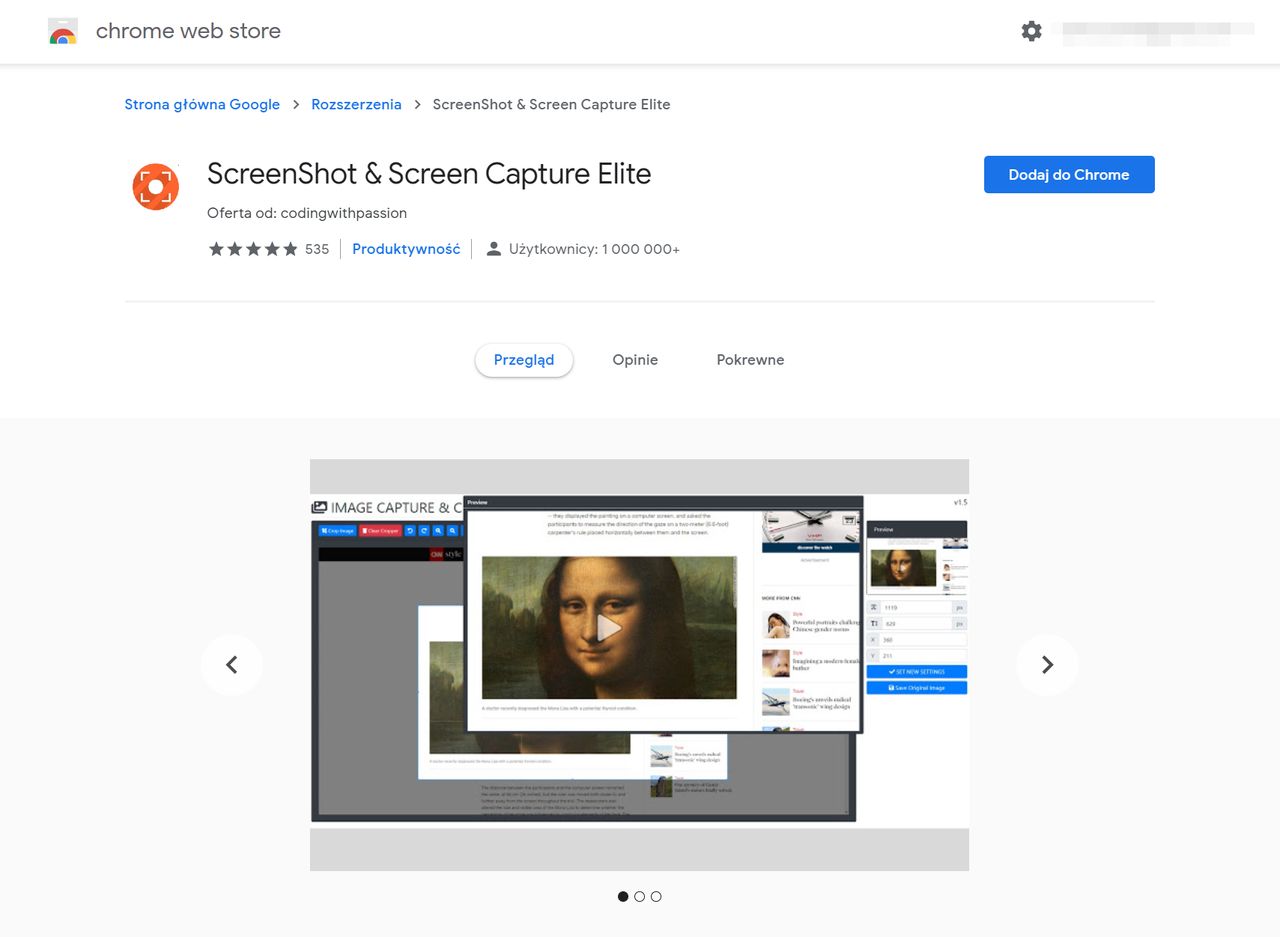 Screenshot & Screen Capture Elite w Chrome Web Store, fot. Oskar Ziomek.