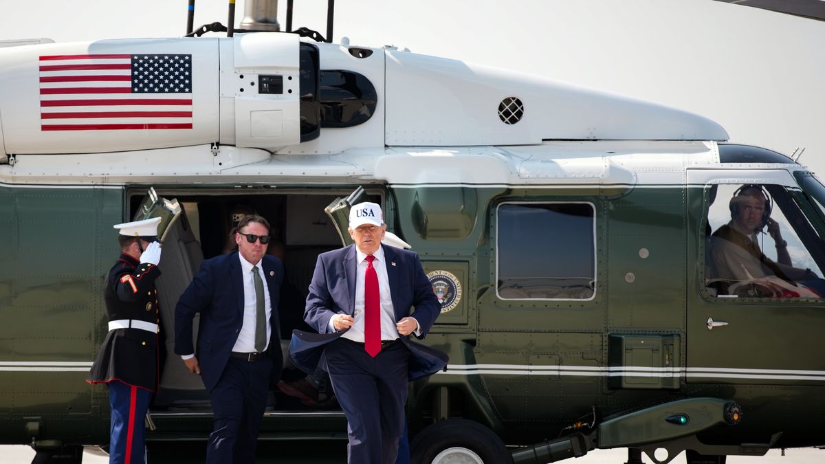 BISMARCK, NORTH DAKOTA - JULY 01: U.S. President Donald Trump arrives to boards Air Force One as he departs Bismarck Municipal Airport on July 01, 2026 in Bismarck, North Dakota. Trump traveled to North Dakota to attend the Theodore Roosevelt Presidential Library dedication. (Photo by Andrew Harnik/Getty Images)