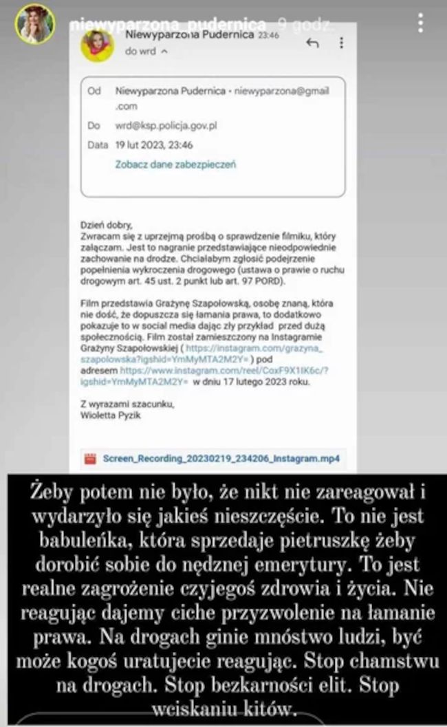 Dowód na zgłoszenie sprawy Szapołowskiej na policję
