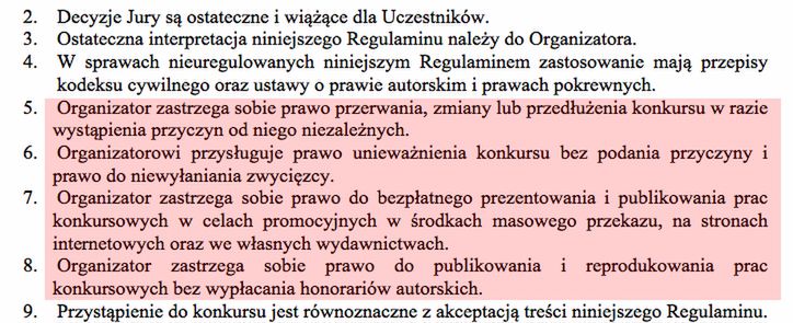 kilka punktów regulaminu rozwiewa wszelkie wątpliwosci