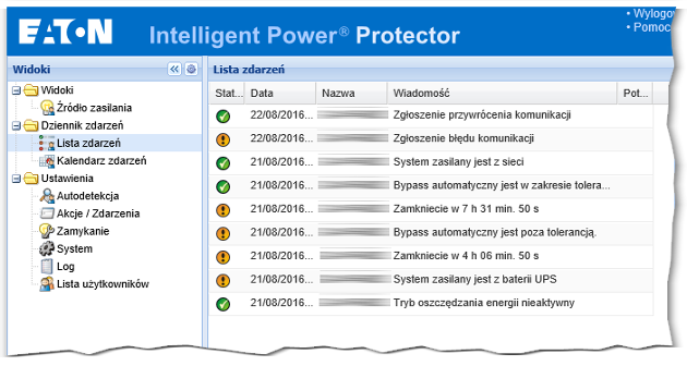 Intelligent Power Protector Lista Zdarzeń
