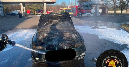 Młody mężczyzna spłonął w samochodzie na stacji. Dramat w Nieborowie