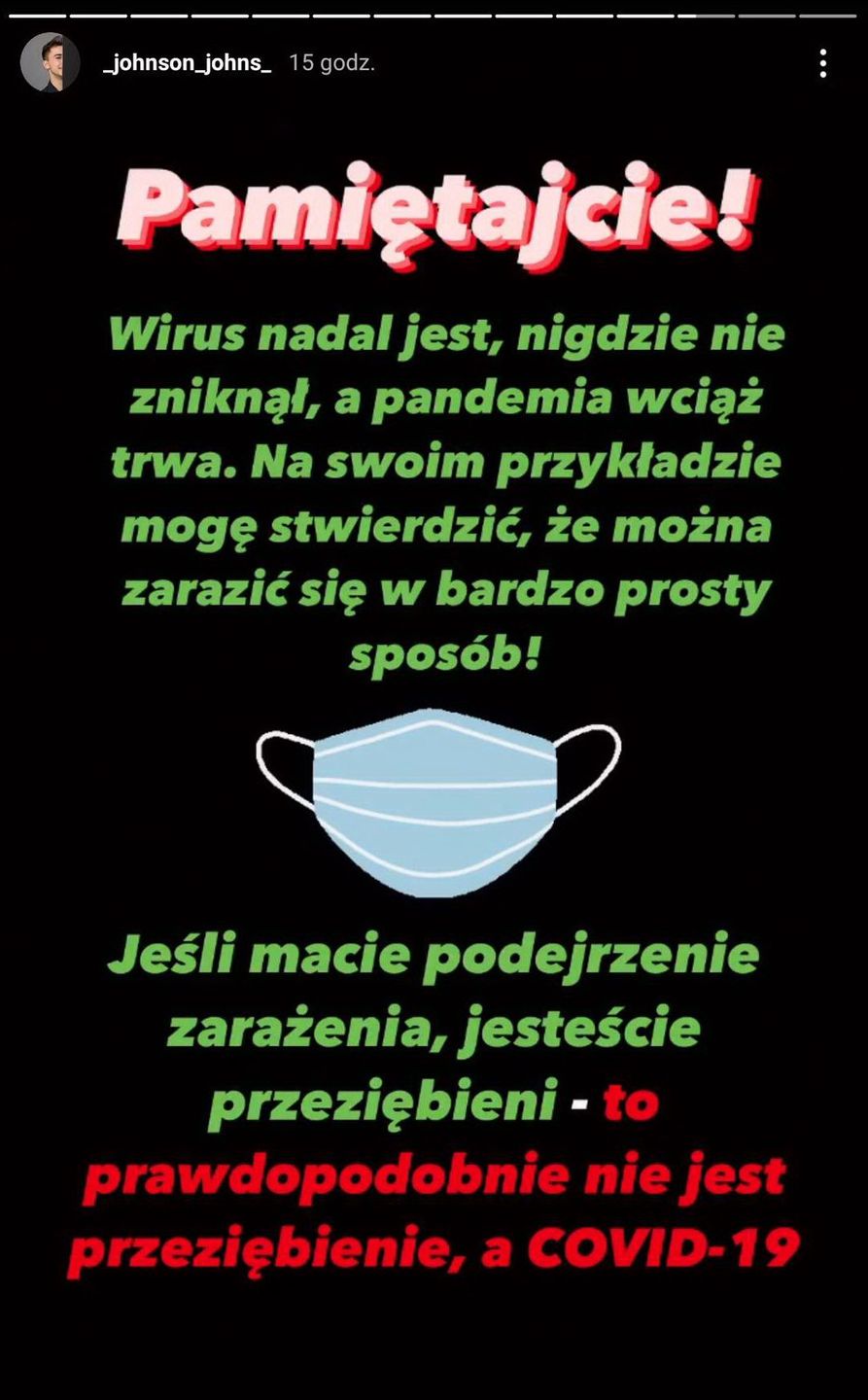 Jan Kietliński opowiedział swoją "koronahistorię" na Instagramie