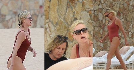 46-letnia Charlize Theron w kostiumie kąpielowym hasa z mamą po meksykańskiej plaży (ZDJĘCIA)