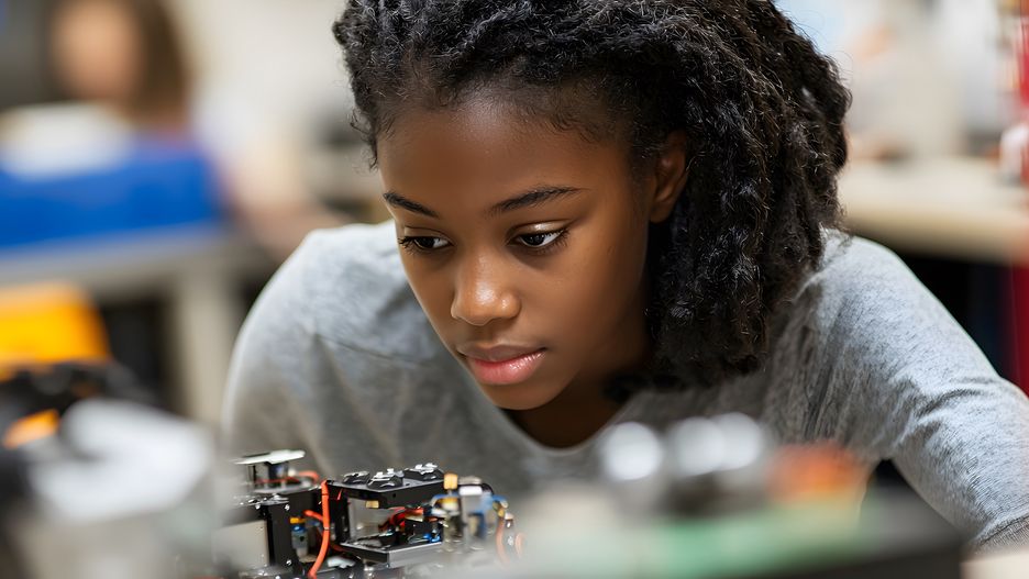 Teenage girl concentrating on robotics projects in class
Teenage girl concentrating on robotics projects in class
teenager, girl, concentrated, afro american, black, robotics work, class, back to school, classroom, concentration, confidence, creativity, discovery, education, engineering, enjoyment, examining, females, innovation, intelligence, laboratory, learning, robot, science, student, teenager, working, curiosity, happiness, making, people, robotics, technology, electrical component, science and technology, coding, development, engineer, indoors, lifestyles, mathematics, teamwork, drone, elementary school, high school, schoolgirl, computer, smiling, teenager, girl, concentrated, afro american, black, robotics work, class, back to school, classroom, concentration, confidence, creativity, discovery, education, engineering, enjoyment, examining, females, innovation, intelligence, laboratory, learning, robot, science, student, working, curiosity, happiness, making, people, robotics, technology, electrical component, science and technology, coding, development, engineer, indoors, lifestyles, mathematics, teamwork, drone, elementary school, high school, schoolgirl, computer, smiling