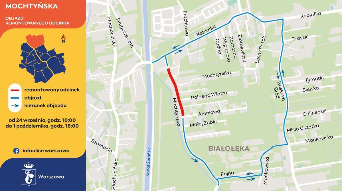 Warszawa: Utrudnienia na Białołęce. Remont ulicy, objazdy i zmiany w komunikacji