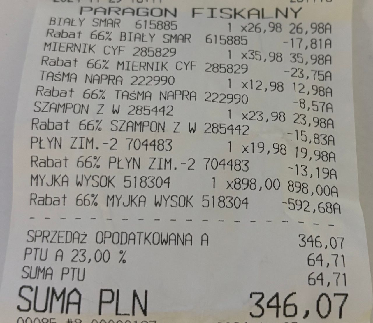 Paragon za "Tajemniczy Wózek" w Auchan