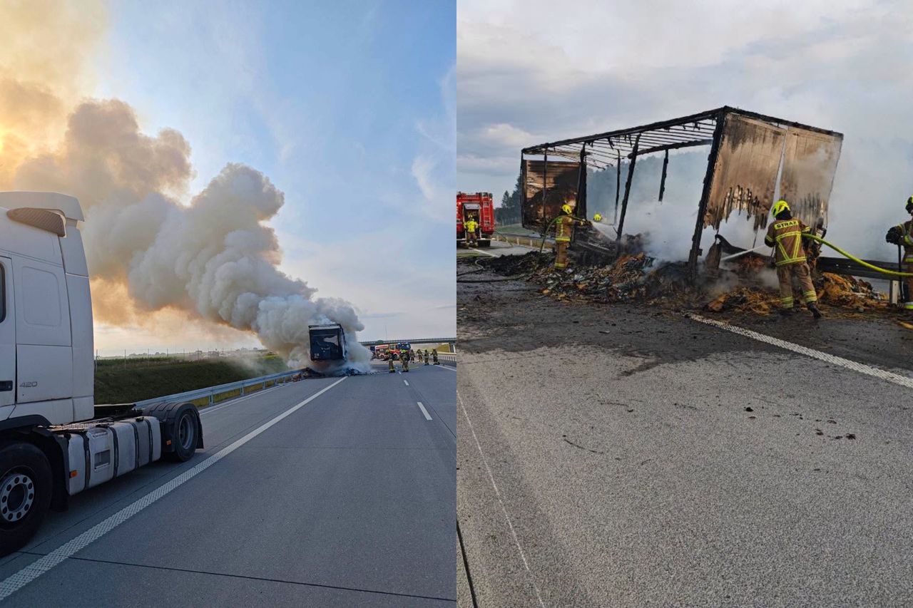 Pożar ciężarówki na A2. Kierowcy utknęli na trasie
