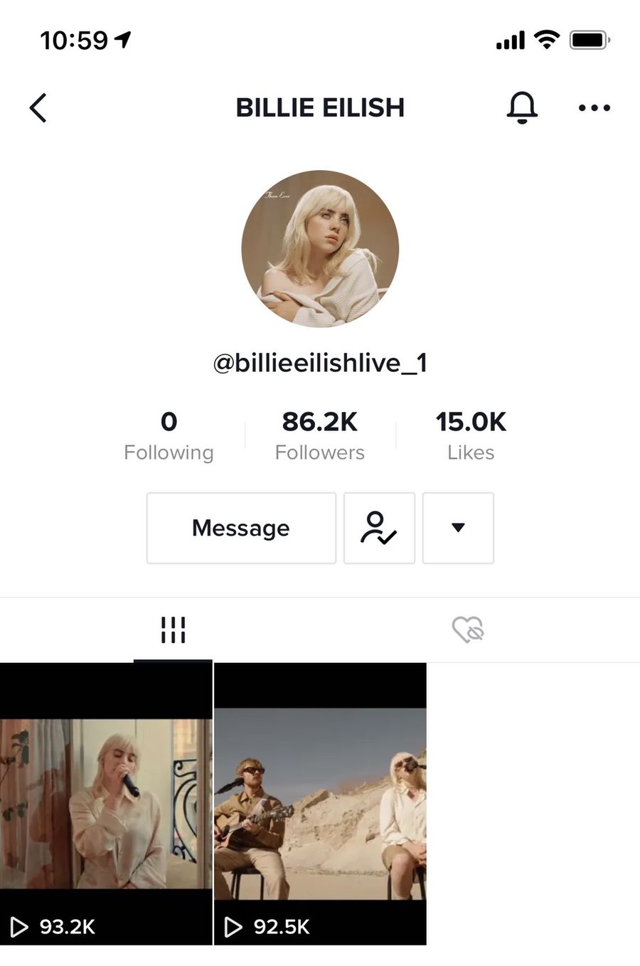 Fake konto Billie Eilish