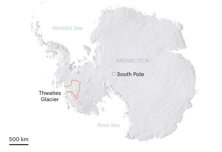 Położenie lodowca Thwaites na mapie Antarktydy.
