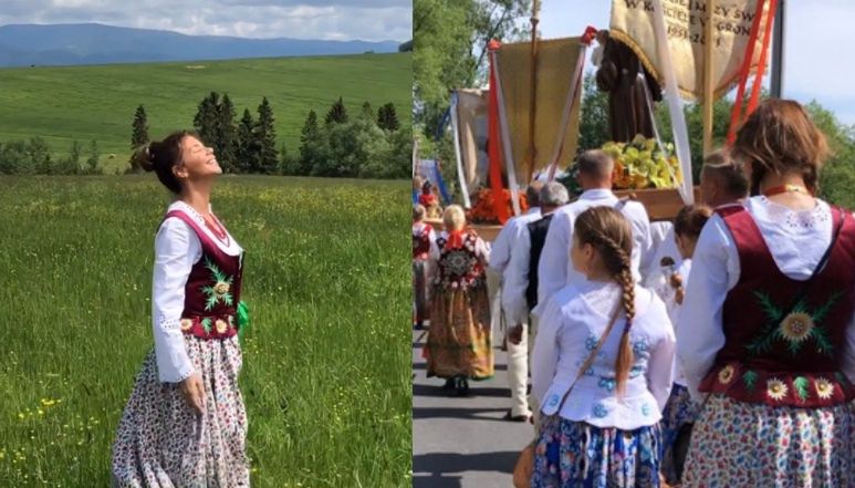 Uduchowiona Edyta Górniak PLĄSA W POLU ubrana w góralski strój (ZDJĘCIA)