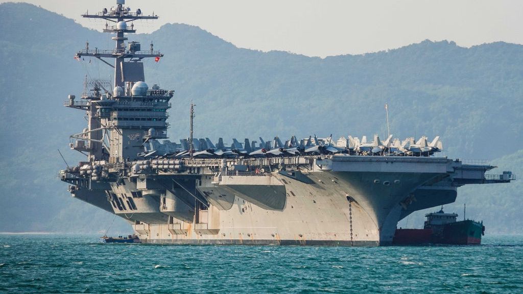 U.S. Aircraft Carrier Makes Historic Visit To Vietnam
DANANG, VIETNAM - MARCH 5: The United States aircraft carrier, USS Carl Vinson, anchored off the coast at Tien Sa Port on March 5, 2018 in Danang, Vietnam. A United States aircraft carrier, USS Carl Vinson, made a historic visit to Vietnam on Monday in the central city of Danang, marking the biggest U.S. military presence in Vietnam since the end of the Vietnam War in 1975. The nuclear-powered Nimitz-class vessel will remain anchored at Tien Sa Port for several days as it illustrates Vietnam's evolving relationship with Beijing over the disputed South China Sea. (Photo by Getty Images/Getty Images)
Getty Images
