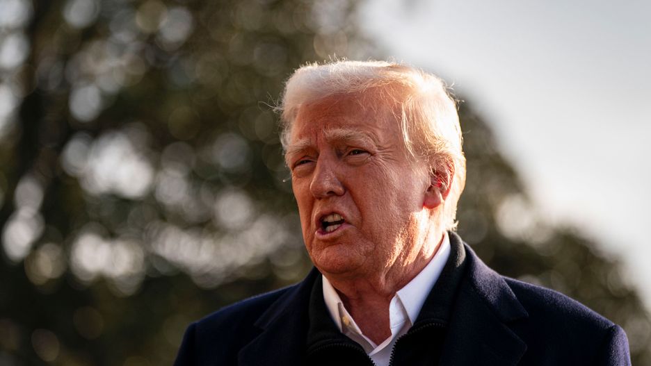 US President Donald Trump speaks to members of the media on the South Lawn of the White House before boarding Marine One in Washington, DC, US, on Friday, Jan. 24, 2025. Trump will head to Los Angeles to survey wildfire damage after visiting North Carolina, which was recently hit by hurricanes. Photographer: Al Drago/Bloomberg via Getty Images