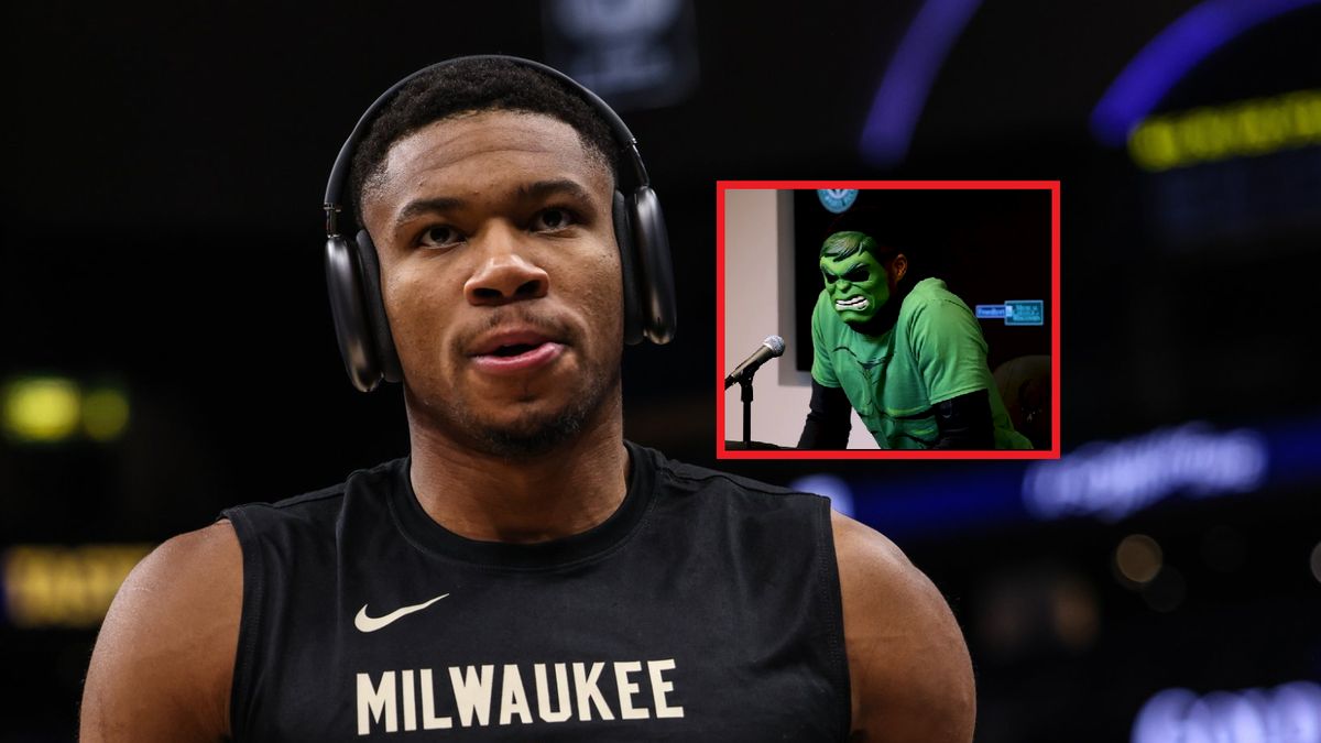 Na zdjęciu Giannis Antetokounmpo w trakcie rozgrzewki.