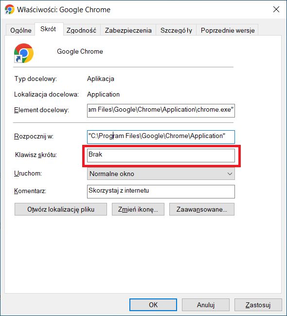 Definiowanie skrótu dla aplikacji w Windows 11