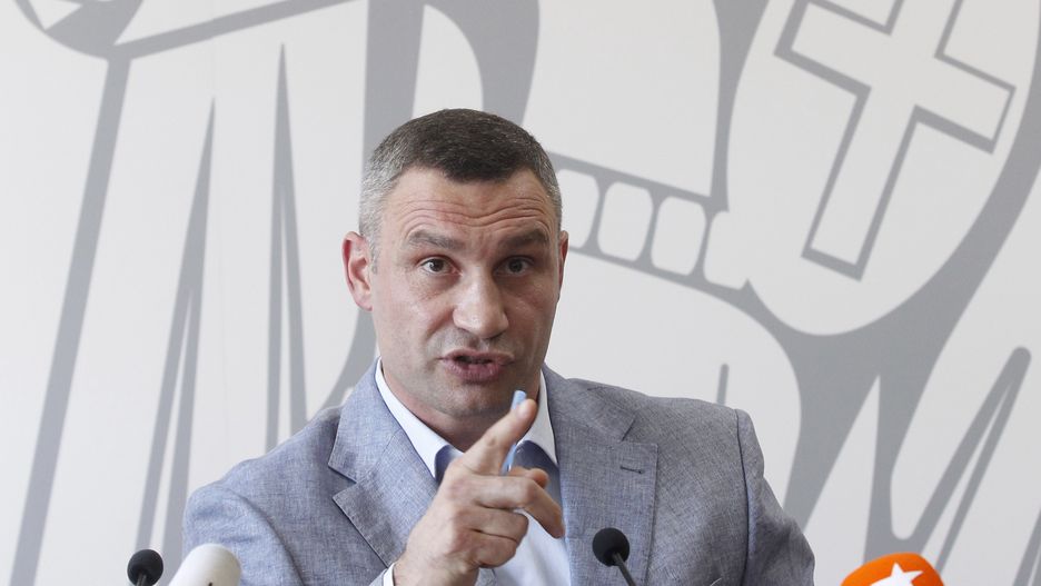 Kiev's Mayor and former heavyweight boxing champion Vitali Klitschko speaks during his a press conference in Kiev, Ukraine, on 26 July, 2019. 'On 24 July 2019 Head of Volodymyr Zelensky Presidential Administration Andriy Bohdan sent a letter to the government asking Minister of the Cabinet of Ministers Oleksandr Sayenko to submit a motion for Klitschko's dismissal as head of Kyiv City State Administration, as Ukrinform Infrom agency reported. Earlier, at a meeting with Zelensky, Klitschko was informed about the separation of powers in the management of the Ukrainian capital. At the same time, according to Klitschko, separating the powers of the Kyiv mayor and the head of Kyiv City State Administration is depriving the capital of local self-government. The Constitutional Court ruled in December 2003 that &quot;Kyiv City State Administration should be headed only by a person elected as Kyiv's mayor', Ukrinform Infrom agency reported. (Photo by STR/NurPhoto via Getty Images)