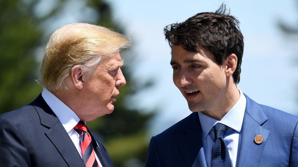 Heads Of State Attend G7 Meeting In Quebec - Day One
QUEBEC CITY, QC - JUNE 08:  Prime Minister of Canada Justin Trudeau (R) speaks with U.S. President Donald Trump during the G7 official welcome at Le Manoir Richelieu on day one of the G7 meeting on June 8, 2018 in Quebec City, Canada. Canada will host the leaders of the UK, Italy, the US, France, Germany and Japan for the two day summit, in the town of La Malbaie.  (Photo by Leon Neal/Getty Images)
Leon Neal
Politics, Quebec City, FeedRouted_Global, topix, bestof