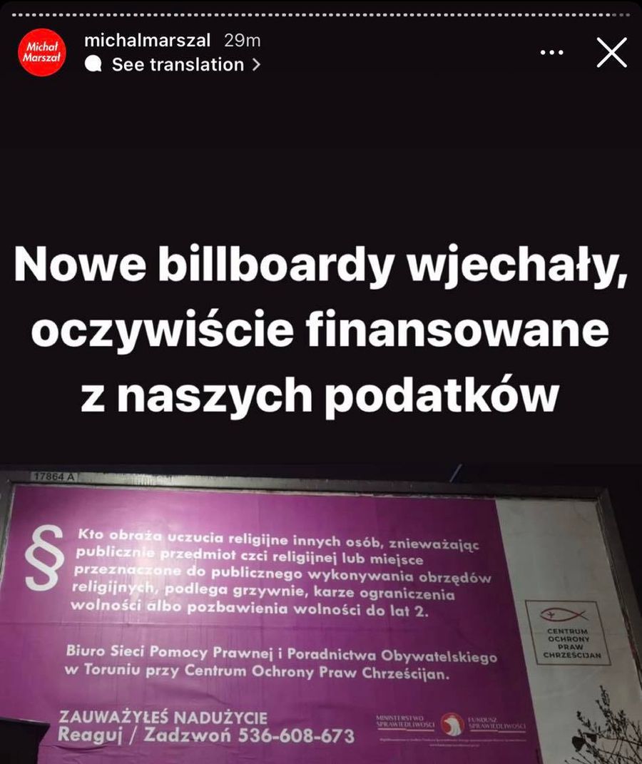 Michał Marszał o bilbordach  “Centrum Ochrony Praw Chrześcijan”