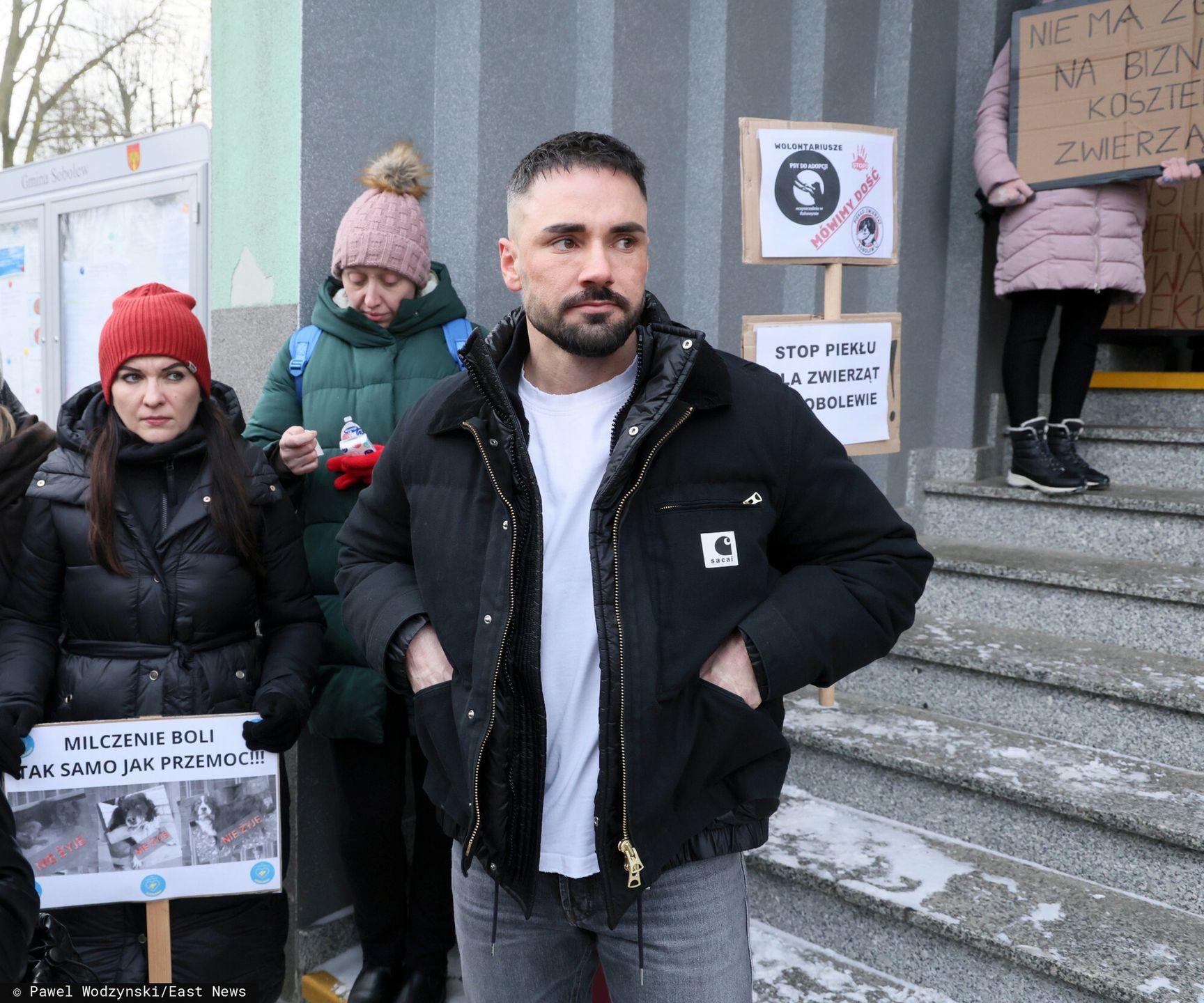 Łukasz Litewka na proteście w Sobolewie