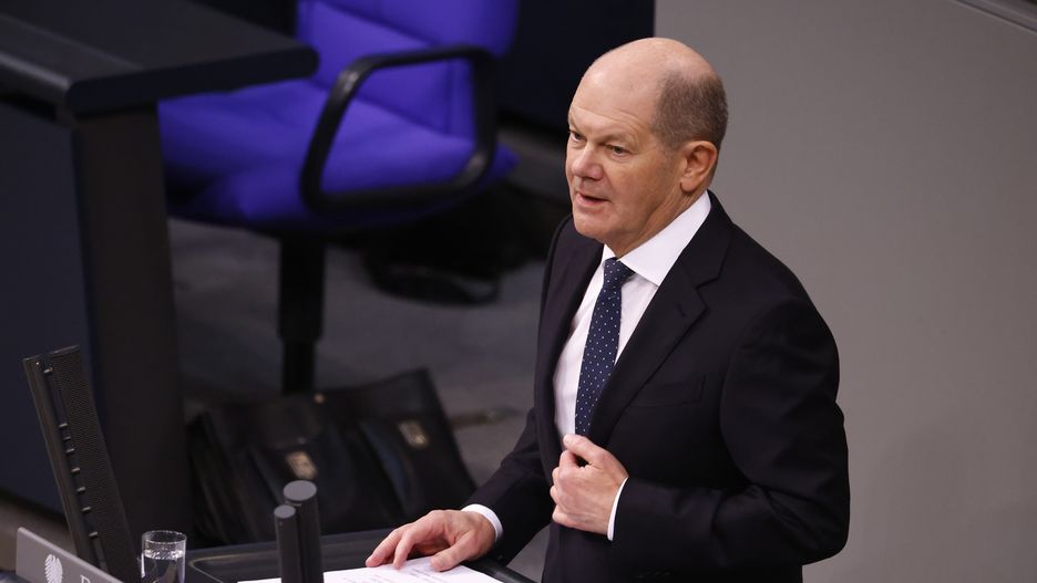BERLIN, GERMANY - DECEMBER 13: German Chancellor Olaf Scholz gives a government declaration at the Bundestag ahead of an upcoming summit of the European Council on December 13, 2023 in Berlin, Germany. Scholz's coalition government confirmed earlier today it has agreed on a solution to a budget crisis bought on by a recent Federal Constitutional Court ruling. (Photo by Michele Tantussi/Getty Images)