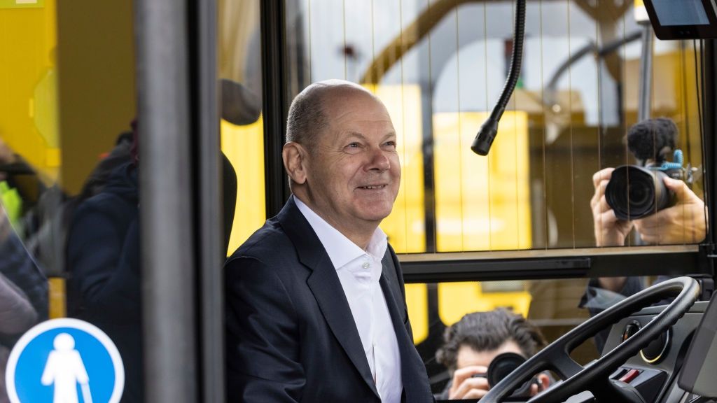 Scholz Visits Berlin Bus Depot Ahead Of EUR 49 Public Transport Launch
BERLIN, GERMANY - APRIL 27: German Chancellor Olaf Scholz sits in an e-bus manufactured by Ebusco as he visits a bus depot of the BVG Berlin public transport authority on April 27, 2023 in Berlin, Germany. The visit is taking place to promote the introduction of Germany's "Germany Ticket", the EUR 49 monthly subscription ticket for unlimited local and regional public transport and railway travel that goes into effect on May 1. (Photo by Maja Hitij/Getty Images)
Maja Hitij