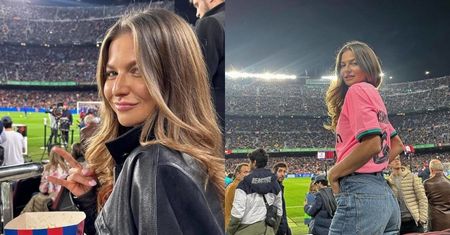 Różowa Anna Lewandowska kibicuje Robertowi Lewandowskiemu z trybun na El Clasico (FOTO)