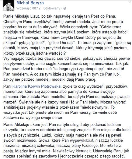 Facebook Michała Baryzy