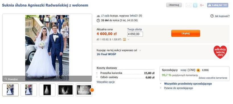 Agnieszka Radwańska wystawiła swoją suknię ślubną na aukcję WOŚP