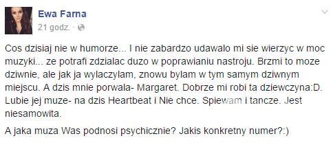 Ewa Farna zachwyca się Margaret na Facebooku