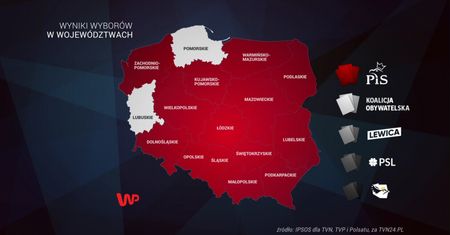Wyniki wyborów 2019 (exit poll). 14 województw dla PiS, 2 dla KO