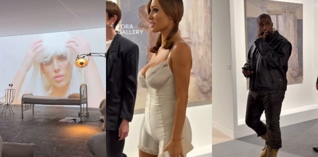 Bianca Censori w wydekoltowanej "podomce" podziwia samą siebie w galerii sztuki (FOTO)