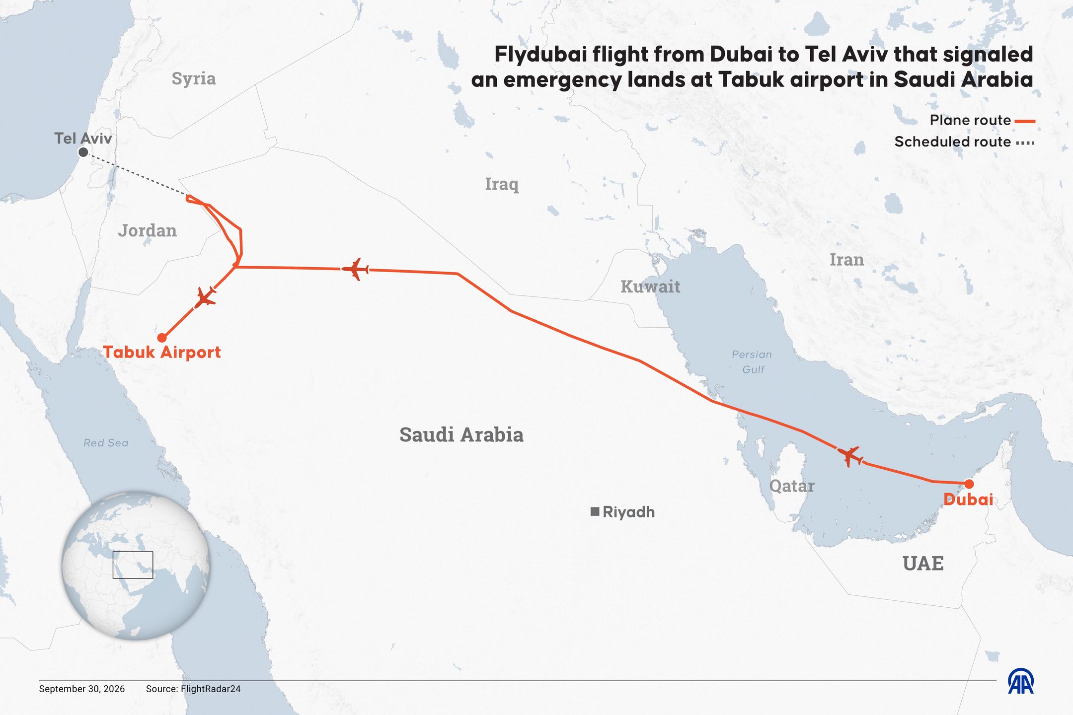 Samolot flydubai z Dubaju do Tel Awiwu ostatecznie lądował w Arabii Saudyjskiej