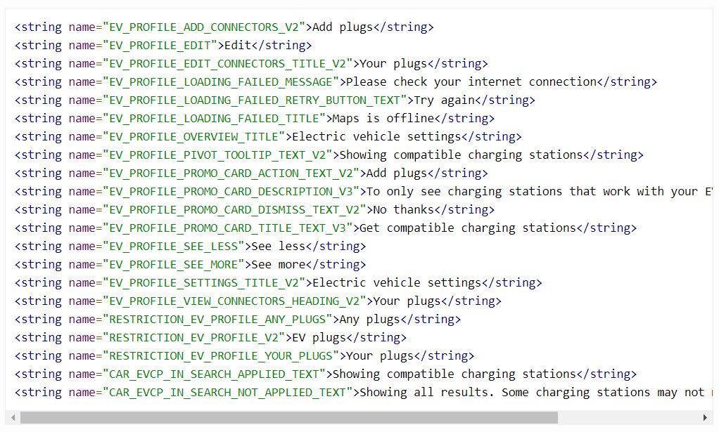 Szereg niewykorzystanych jeszcze łańcuchów znaków w Mapach Google, źródło: XDA Developers.
