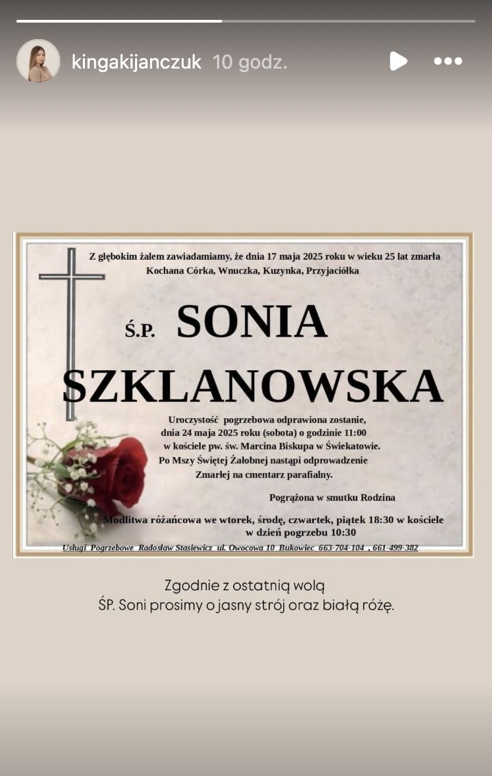 Wiadomo, co z pogrzebem Soni Szklanowskiej