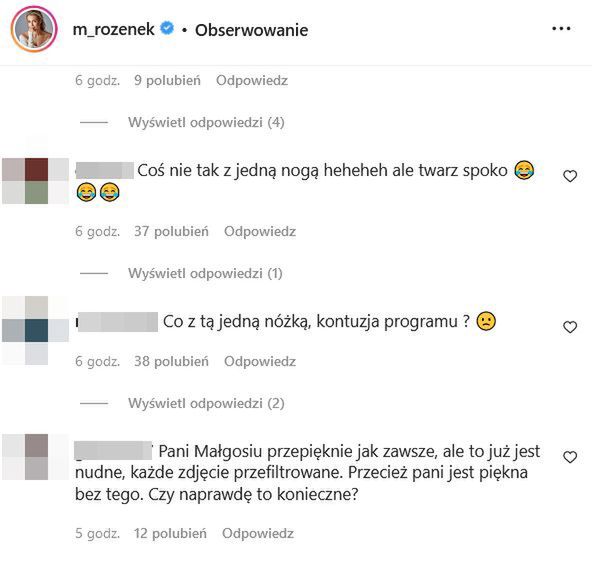 Komentarze na profilu Małgorzaty Rozenek 