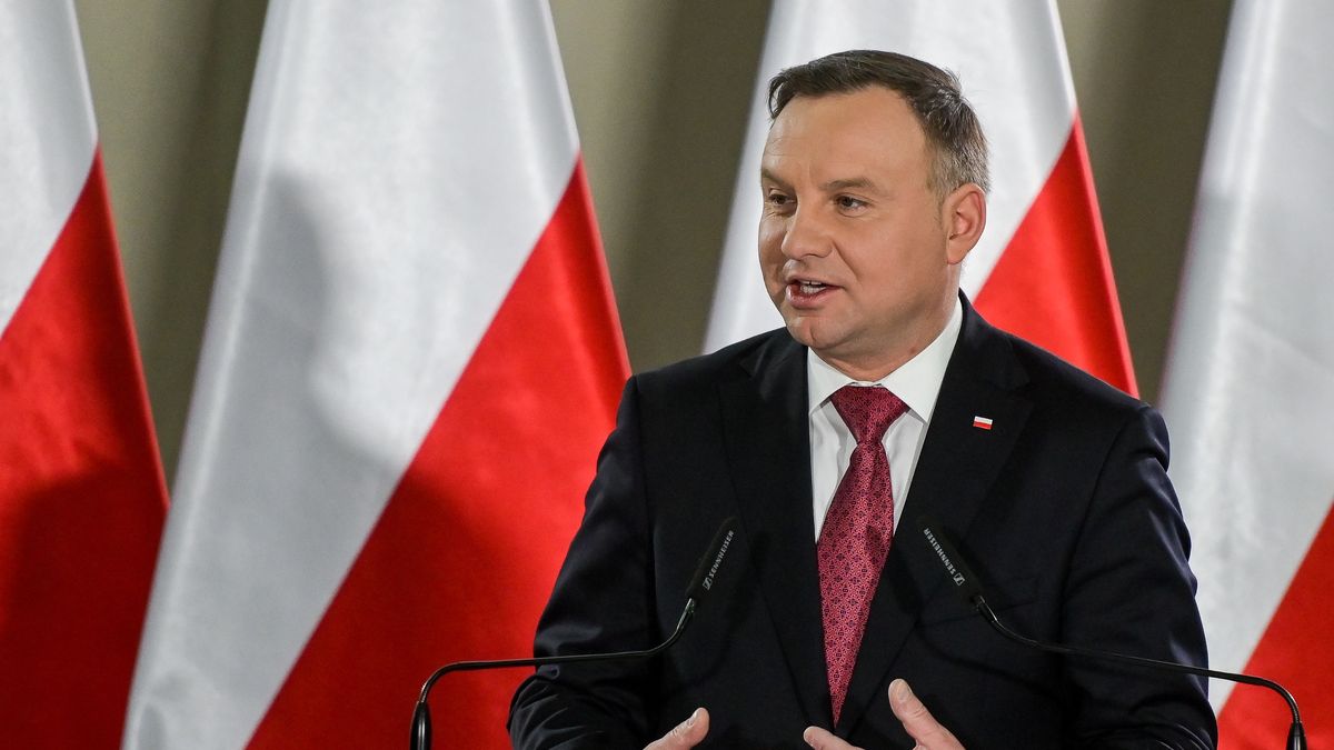 NYSA, POLAND - 2020/03/07: President Andrzej Duda speaks during presidential election convention in Nysa. (Photo by Mateusz Slodkowski/SOPA Images/LightRocket via Getty Images)