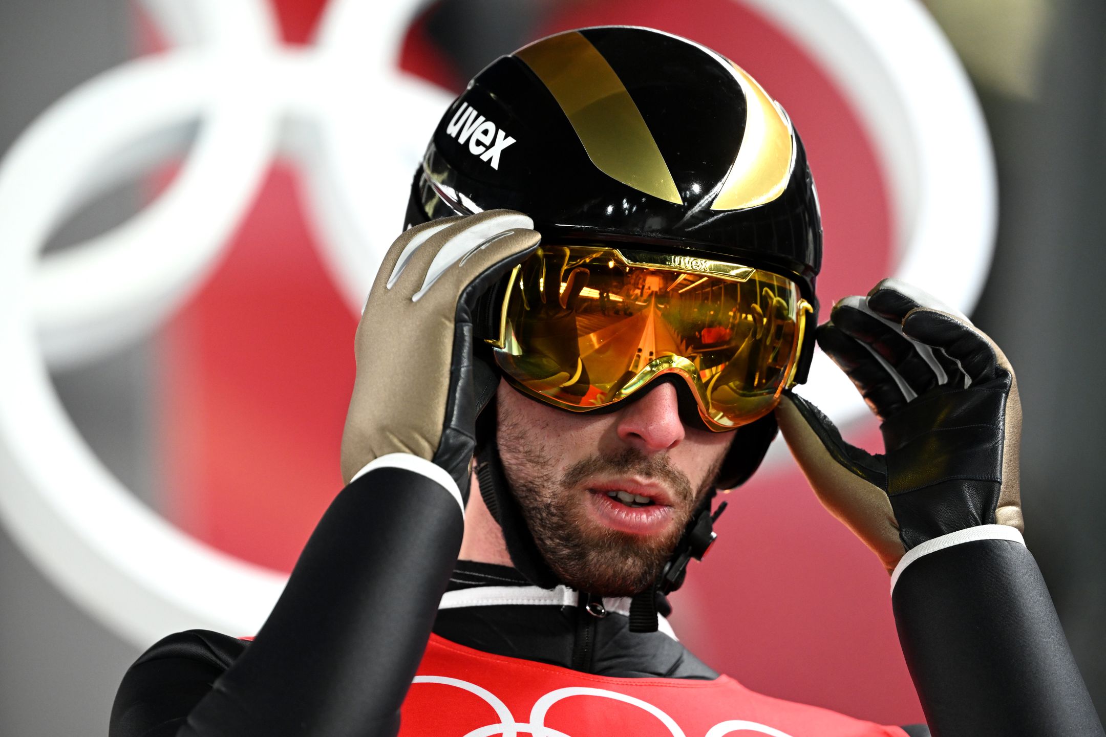 ZHANGJIAKOU, CHINA - FEBRUARY 12: Fatih Arda Ipcioglu of Team Turkey looks on during the Men's Large Hill Individual Trial Round for Competition on Day 8 of Beijing 2022 Winter Olympics at National Ski Jumping Centre on February 12, 2022 in Zhangjiakou, China. (Photo by Pool/Getty Images)