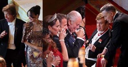 Elita bawi się na bankiecie w Windsorze: Macron popijający z księżną Kate, Mick Jagger z młodszą o 44 lata narzeczoną, Elton John z mężem