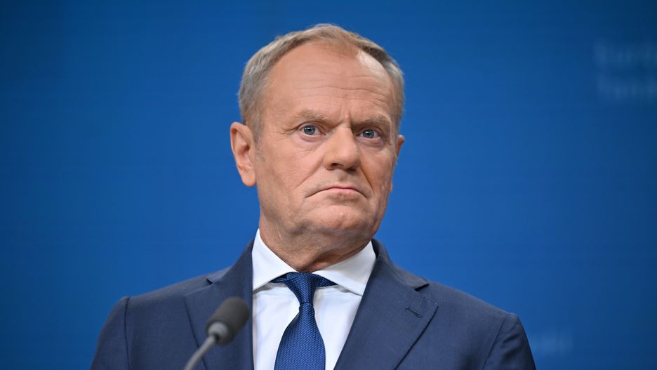 BRUSSELS, BELGIUM - JUNE 26: Prime Minister of Poland Donald Tusk, EU Commission President Ursula von der Leyen (not seen), President of the European Council Antonio Costa (not seen) hold a joint press conference after EU Leaders' Summit in Brussels, Belgium on June 26, 2025. (Photo by Dursun Aydemir/Anadolu via Getty Images)