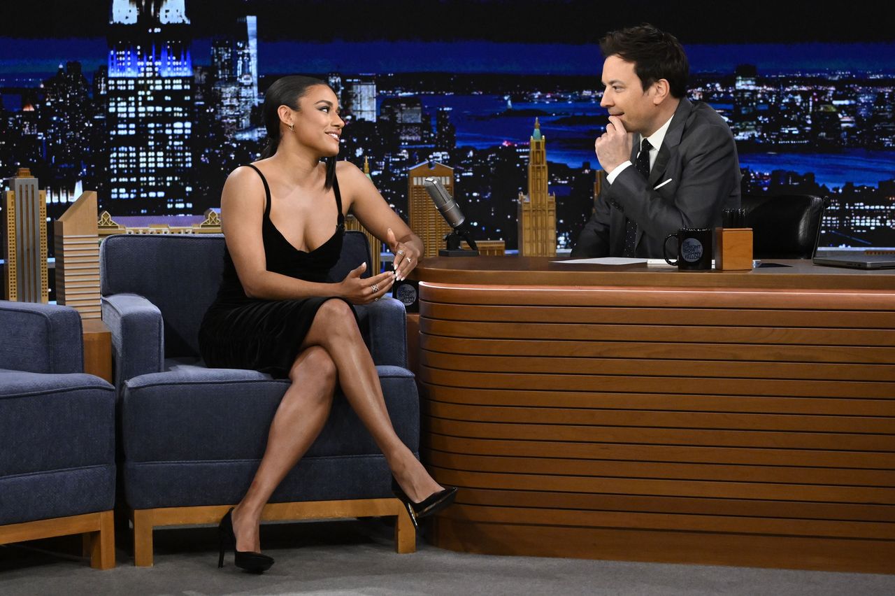 THE TONIGHT SHOW STARRING JIMMY FALLON -- Episode 1905 -- Pictured: (l-r) Actress Ariana DeBose during an interview with host Jimmy Fallon on Thursday, January 18, 2024 -- (Photo by: Todd Owyoung/NBC via Getty Images)