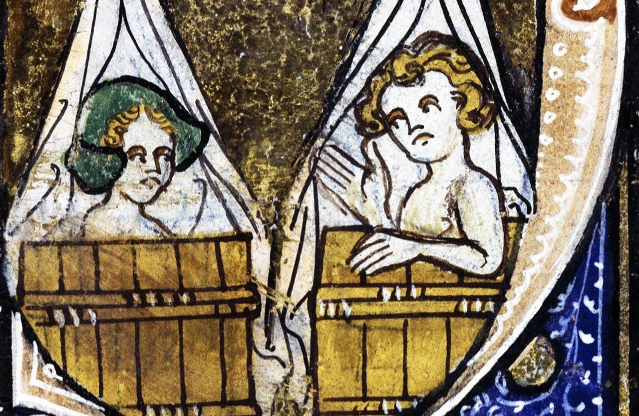 Średniowieczna kąpiel. Miniatura z epoki