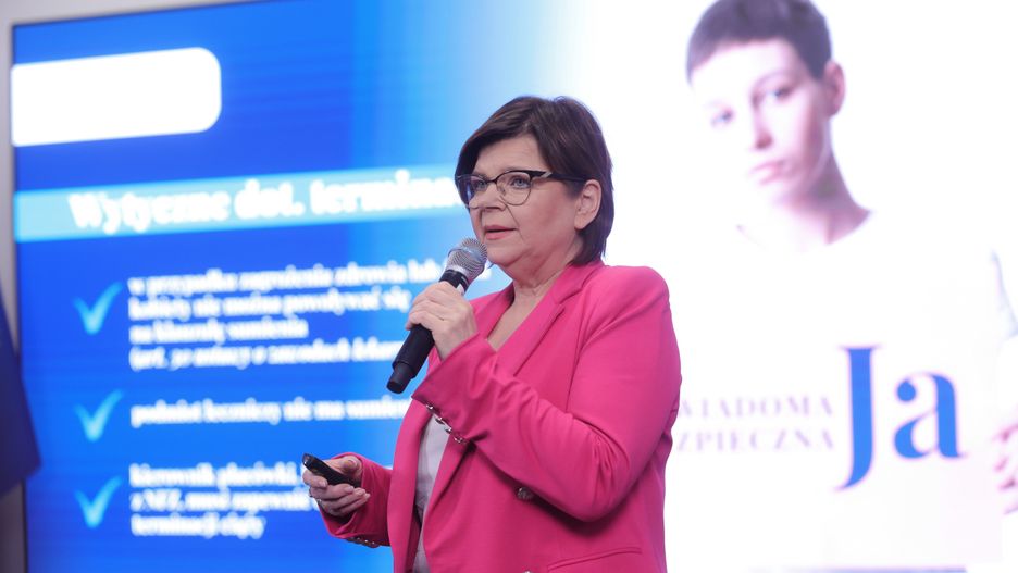 Warszawa, 31.01.2024. Minister zdrowia Izabela Leszczyna podczas konferencji dot. bezpieczeństwa zdrowotnego kobiet, 31 bm. w siedzibie resortu w Warszawie. (jm) PAP/Rafał Guz
