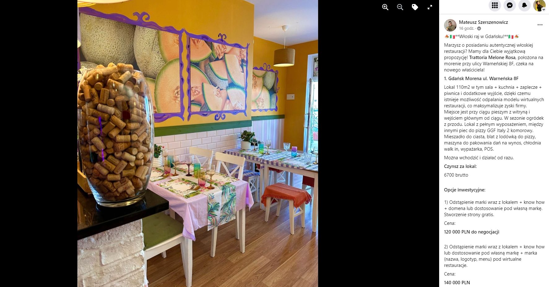 Ogłoszenie o sprzedaży restauracji