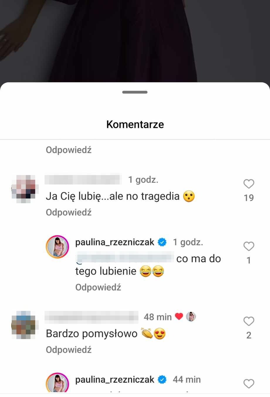 Komentarze pod nagraniem Pauliny Rzeźniczak