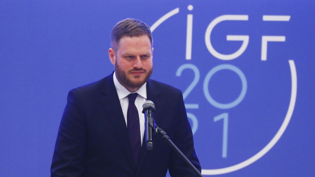 Janusz Cieszynski, Polish Secretary of State, Government Plenipotentiary for Cyber Security attends the UN Internet Governance Forum - IGF 2021 at the International Congress Center in Katowice, Poland on December 7th, 2021. The 16th annual IGF meeting is hosted by the Government of Poland in Katowice from 6-10 December, under the overarching theme: Internet United. (Photo by Beata Zawrzel/NurPhoto via Getty Images)