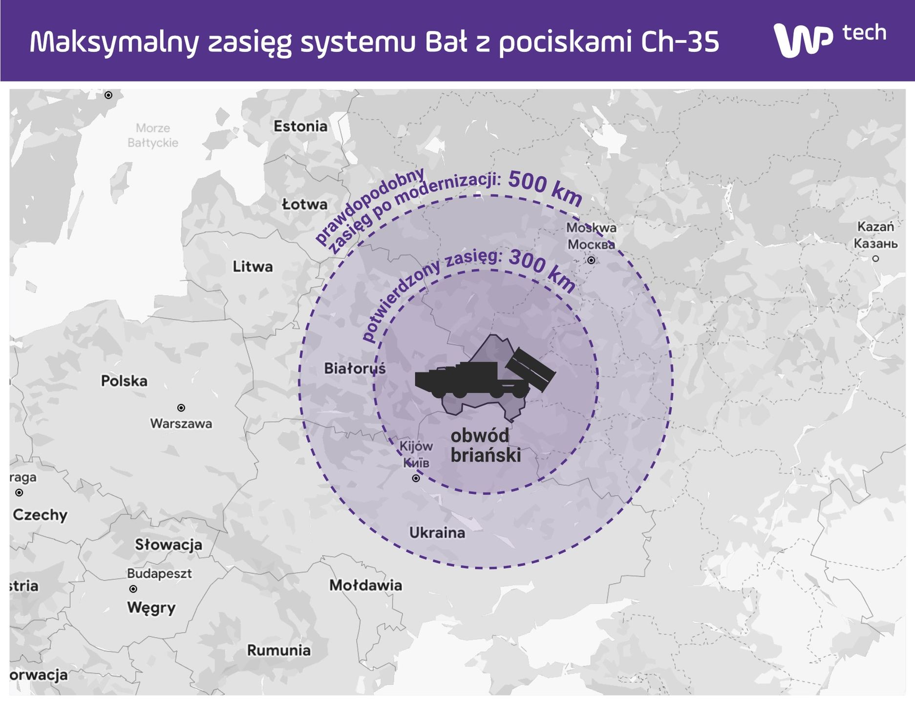 Możliwy zasięg systemu Bał